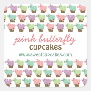 Whimsical Cupcakes Tree Butterflies Sweet Birthday Quadratischer Aufkleber