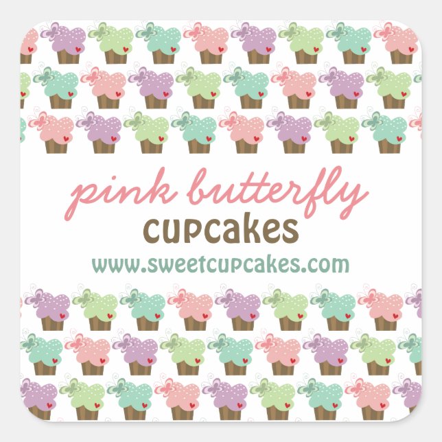 Whimsical Cupcakes Tree Butterflies Sweet Birthday Quadratischer Aufkleber (Vorderseite)