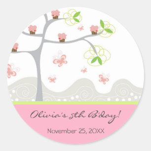 Whimsical Cupcakes Tree Butterflies Sweet Birthday Runder Aufkleber