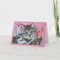 Whimsical Cupid Tabby Kitty Cat Wasserfarbe Kunst