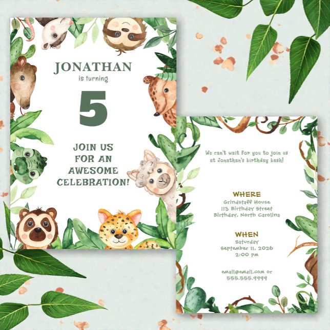 Whimsical Custom Animal Jungle Birthday Invitation (Créateur téléchargé)