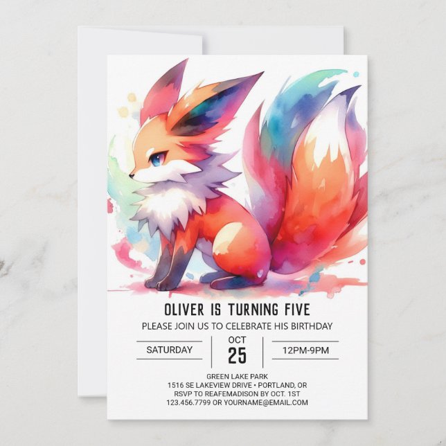 Whimsical Custom Fox Geburtstag Einladung (Vorderseite)