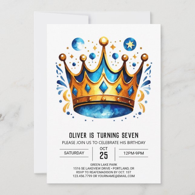 Whimsical Custom Prince Crown Geburtstag Einladung (Vorderseite)