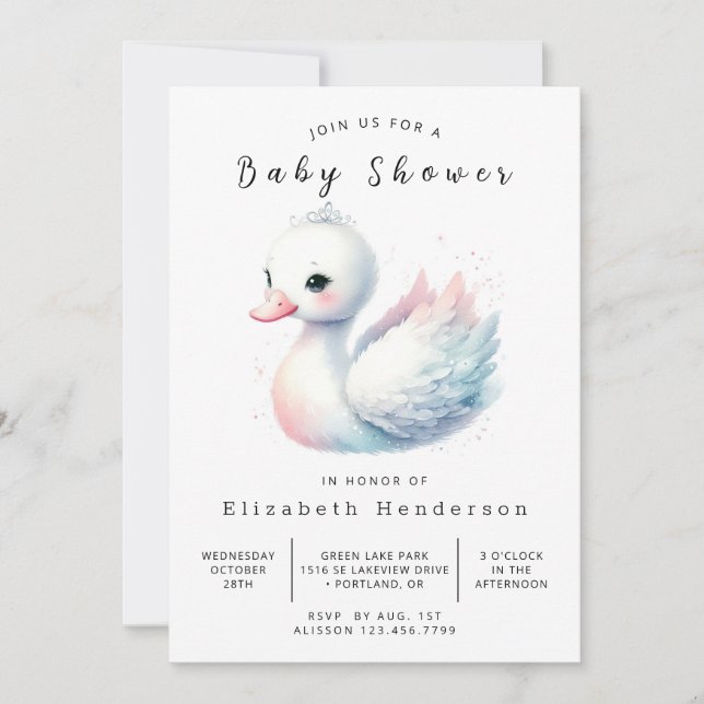 Whimsical Custom Swan Baby Dusche Einladung (Vorderseite)