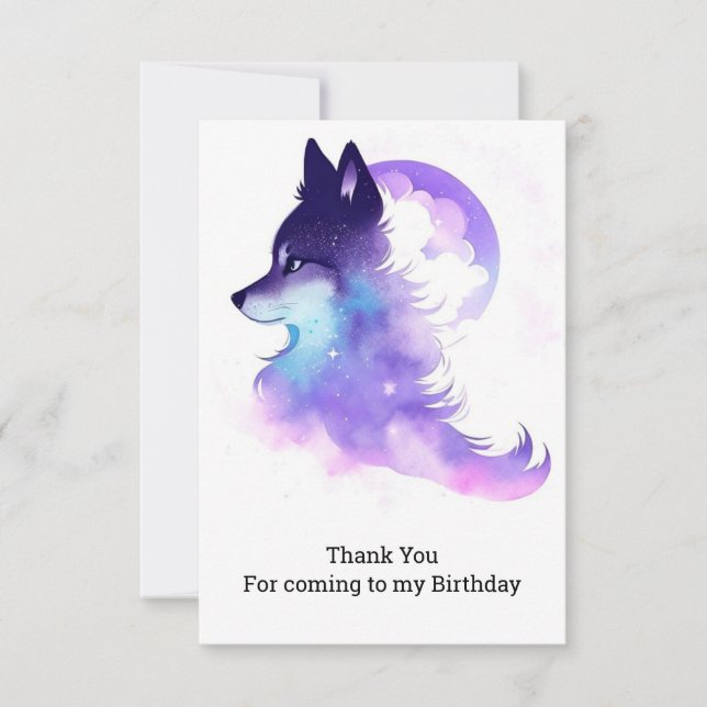 Whimsical Custom Woodland Wolf Geburtstag Dankeskarte (Vorderseite)