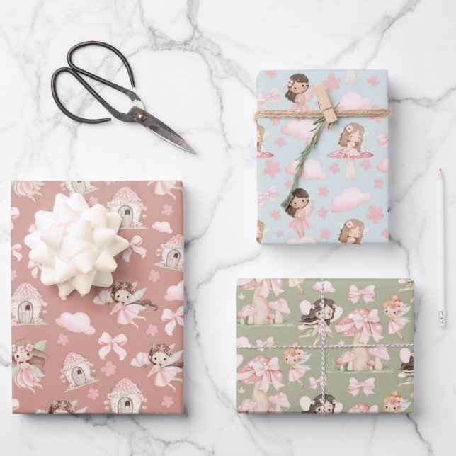 Whimsical Cute Fairy Tale Gift Wrap Set for Girls Geschenkpapier Set (Vorderseite)