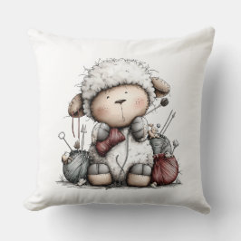 Whimsical Cute Knitting Sheep Kissen