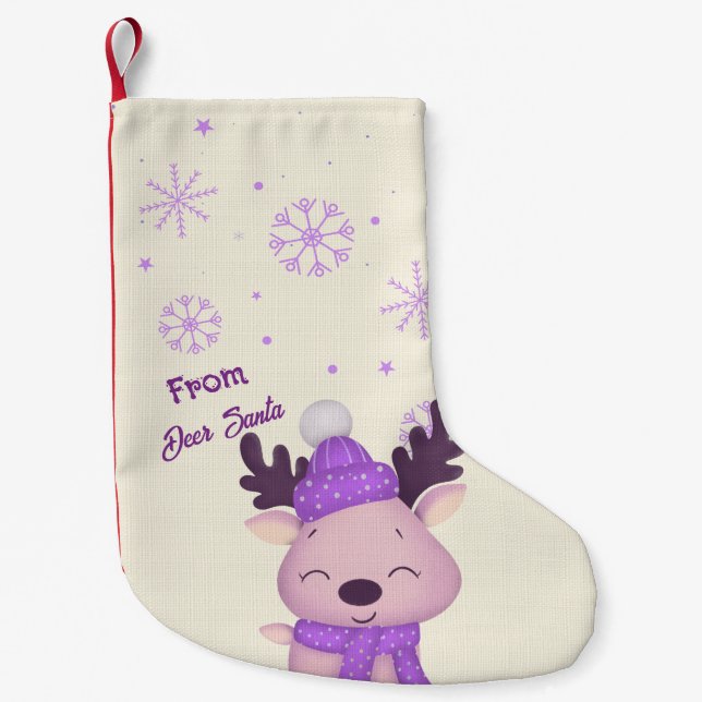 Whimsical Cute Purple Reindeer Christmas Stocking Kleiner Weihnachtsstrumpf (Vorderseite)