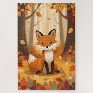 Whimsical Cute Red Fox in Autumn Forest Woodland