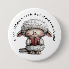 Whimsical Cute Sheep Reading a Book Button