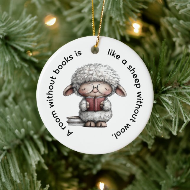 Whimsical Cute Sheep Reading a Book Keramik Ornament (Baum)