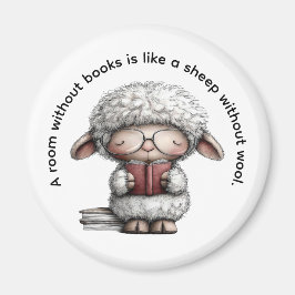 Whimsical Cute Sheep Reading a Book Magnet