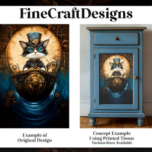 Whimsical Cute Steampunk Katze In Schiff G7 Decoup Seidenpapier