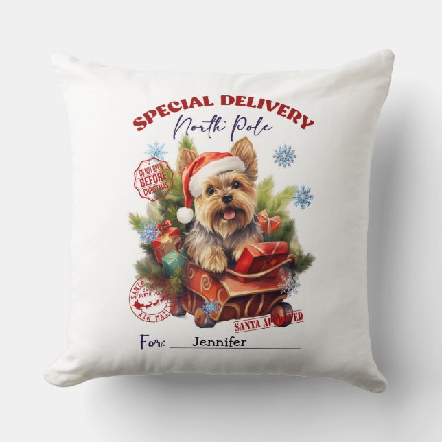 Whimsical Cute Yorkie Christmas Throw Pillow Kissen (Vorderseite)