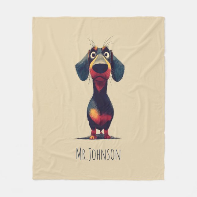  Whimsical Dachshund Character Illustration Fleecedecke (Vorderseite)