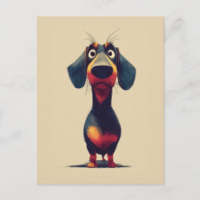  Whimsical Dachshund Character Illustration Postkarte (Vorderseite)