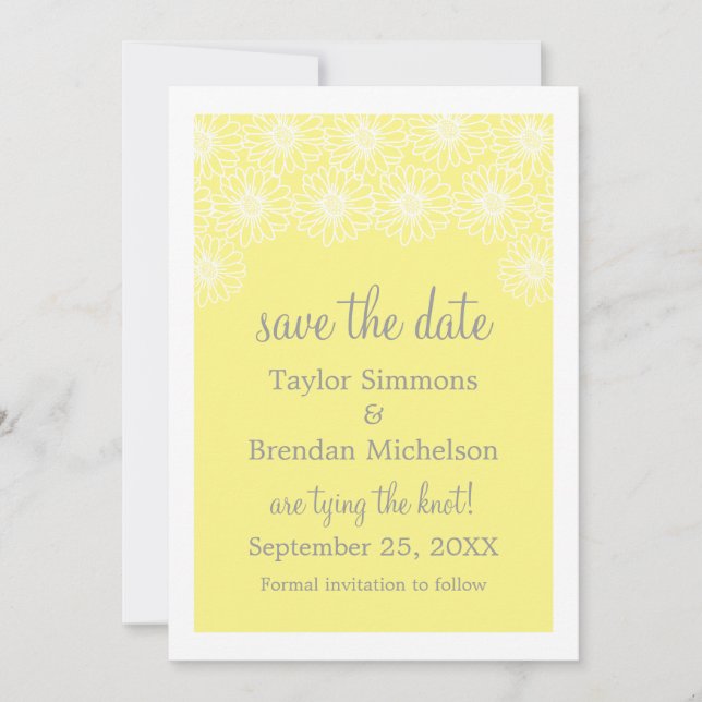 Whimsical Daisise Save the Date einladen, gelb (Vorderseite)