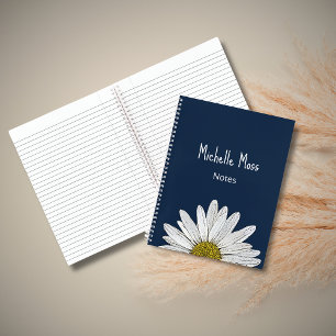 Whimsical Daisy Botanical Boho Navy Blue Notizbuch
