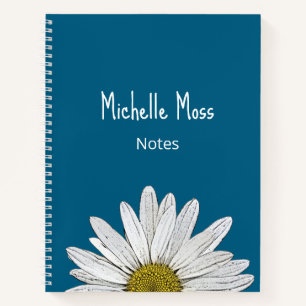 Whimsical Daisy Botanical Boho Simple Blue Notizbuch