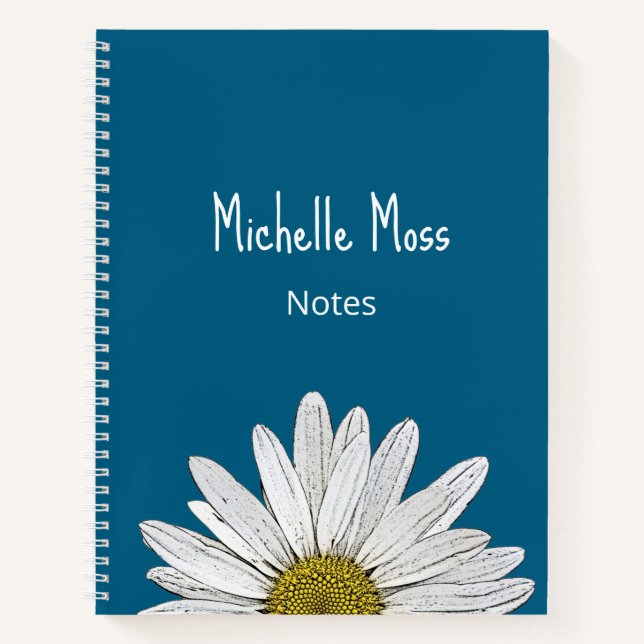 Whimsical Daisy Botanical Boho Simple Blue Notizbuch (Vorderseite)