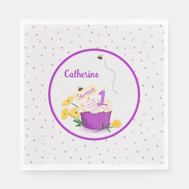Whimsical Daisy Cupcake 1. Geburtstag Serviette (Vorderseite)