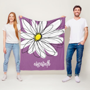 Whimsical Daisy - orchid - trendy script name Fleecedecke