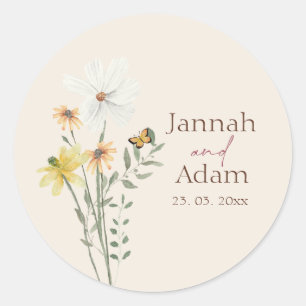 Whimsical Daisy Yellow Wildblume Runder Aufkleber