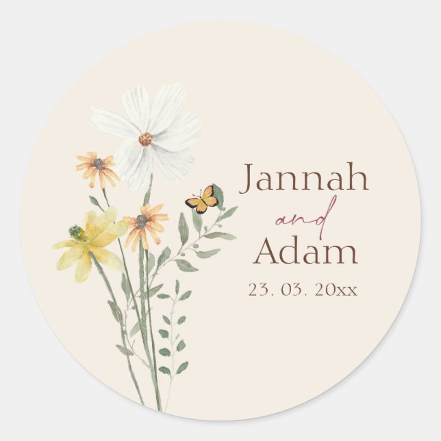 Whimsical Daisy Yellow Wildblume Runder Aufkleber (Vorderseite)