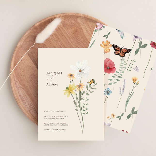 Whimsical Daisy Yellow Wildblumen Hochzeit Einladung (Whimsical Daisy Yellow Wildflowers Wedding Invitation)