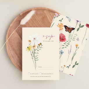 Whimsical Daisy Yellow Wildblumen Wedding RSVP Karte