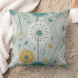 Whimsical Dandela - Gelb, Weiß und Aquamarin Kissen