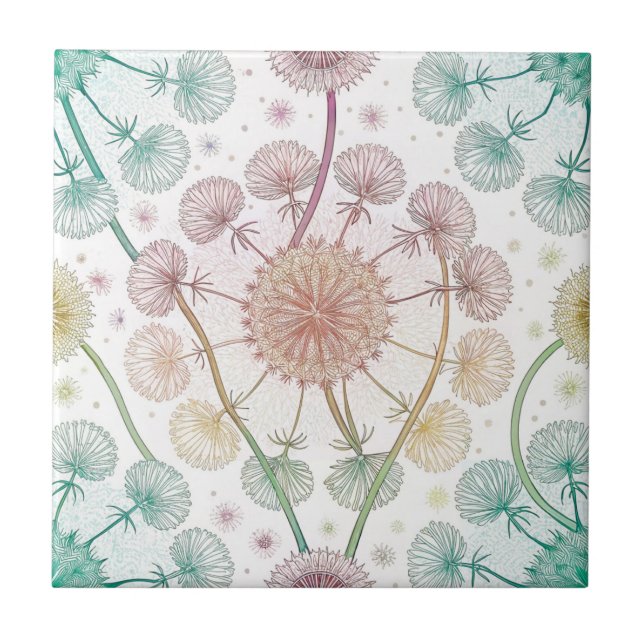 Whimsical Dandelion Breeze - Pastel Botanical Fliese (Vorderseite)