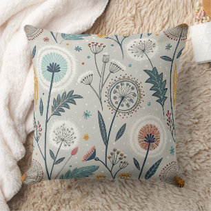 Whimsical Dandelion & Floral Folk Kunst Nahtlos Kissen