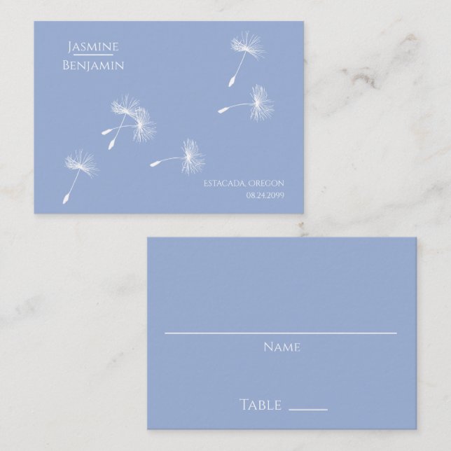 Whimsical Dandelion Wedding Place / Escort Card Platzkarte (Vorne/Hinten)