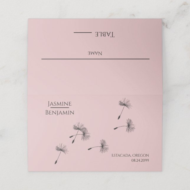 Whimsical Dandelion Wedding Place / Escort Card Platzkarte (Außenseite Aufgefaltet)