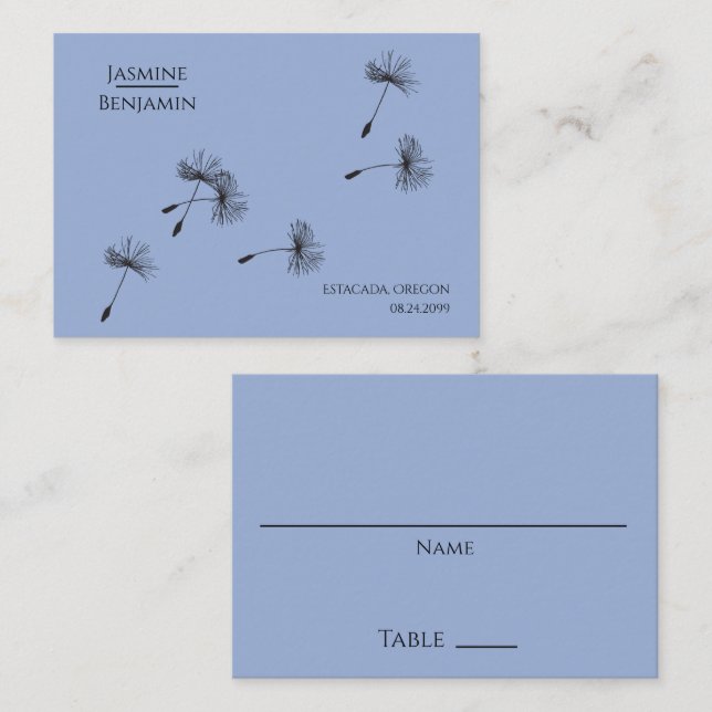 Whimsical Dandelion Wedding Place / Escort Card Platzkarte (Vorne/Hinten)