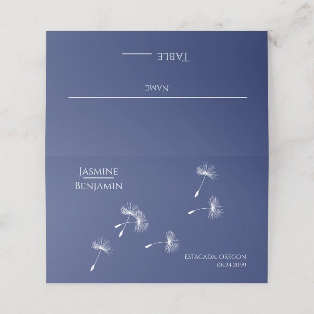 Whimsical Dandelion Wedding Place / Escort Card Platzkarte (Außenseite Aufgefaltet)