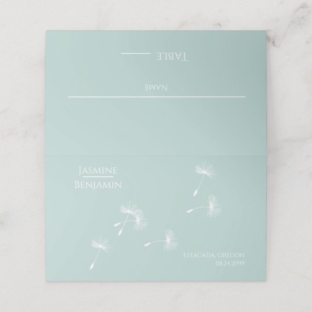 Whimsical Dandelion Wedding Place / Escort Card Platzkarte (Außenseite Aufgefaltet)