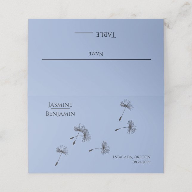 Whimsical Dandelion Wedding Place / Escort Card Platzkarte (Außenseite Aufgefaltet)