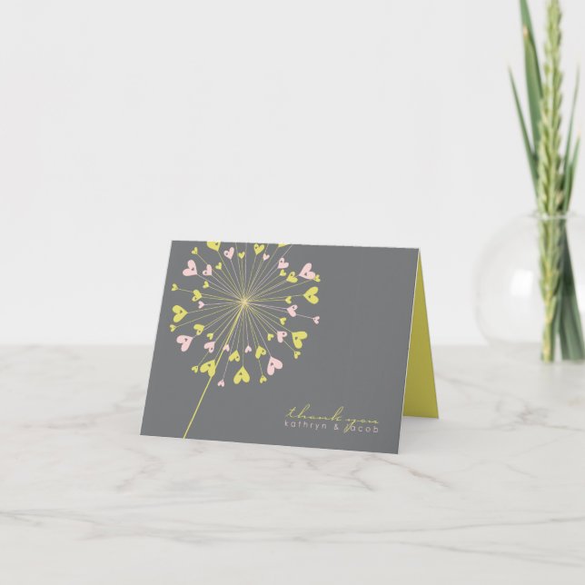 Whimsical Dandelions Liebe Hört Sommerhochzeit Dankeskarte (Vorderseite)