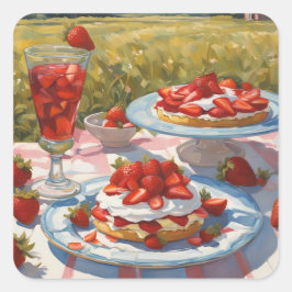Whimsical decadent Strawberry Shortcake party Quadratischer Aufkleber