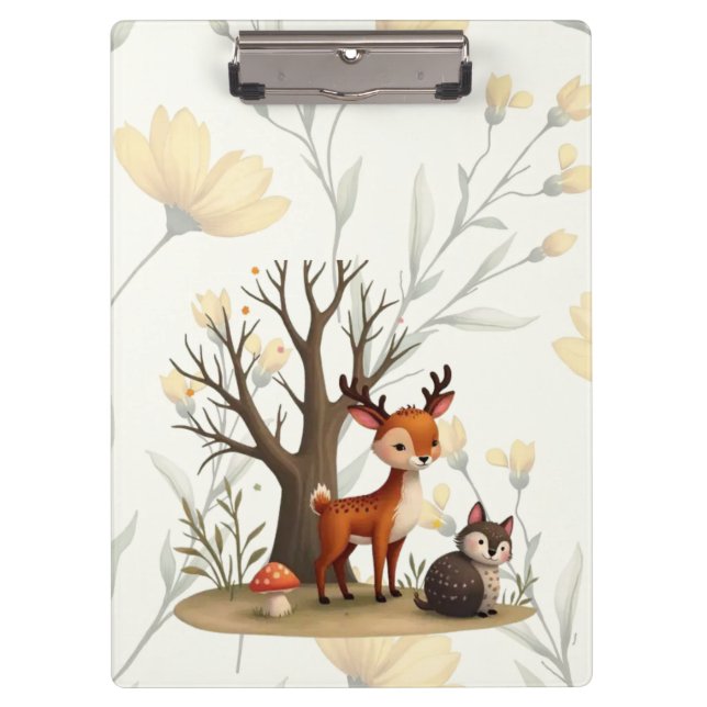 Whimsical Deer & Hedgehog Clipboard  Klemmbrett (Vorderseite)