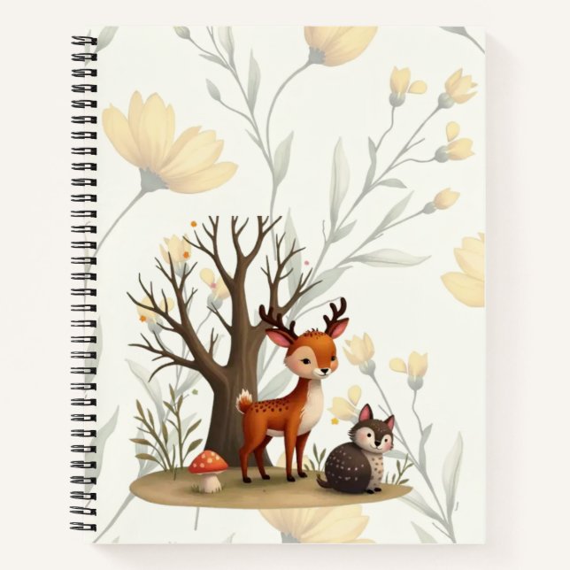 Whimsical Deer & Hedgehog Deluxe Spiral Notebook Notizbuch (Vorderseite)