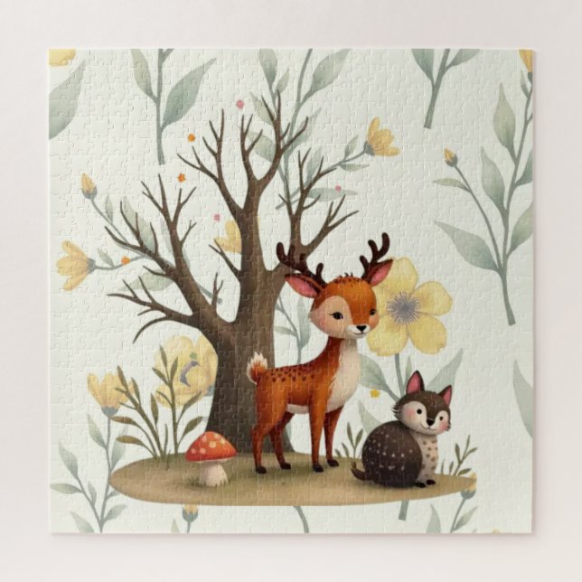 Whimsical Deer & Hedgehog Puzzle with Gift Box (Vertikal)
