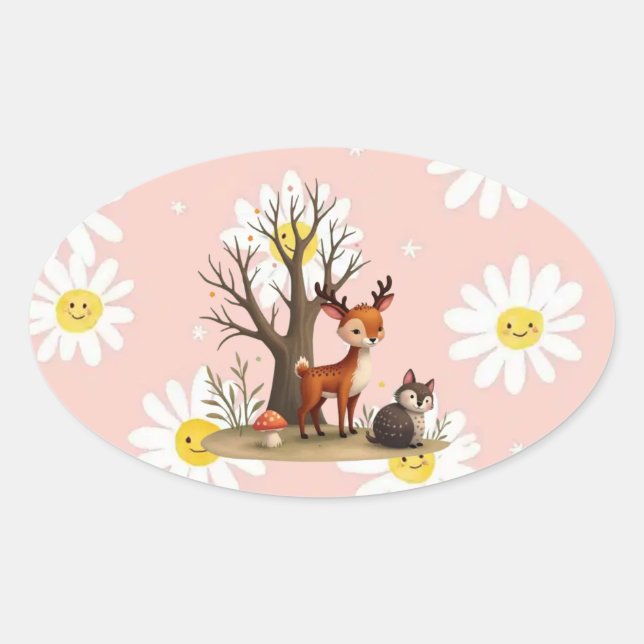 Whimsical Deer & Hedgehog Sticker (Devant)