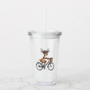 Whimsical Deer Riding a Bicycle - Hand Gezeichnet Acryltrinkbecher