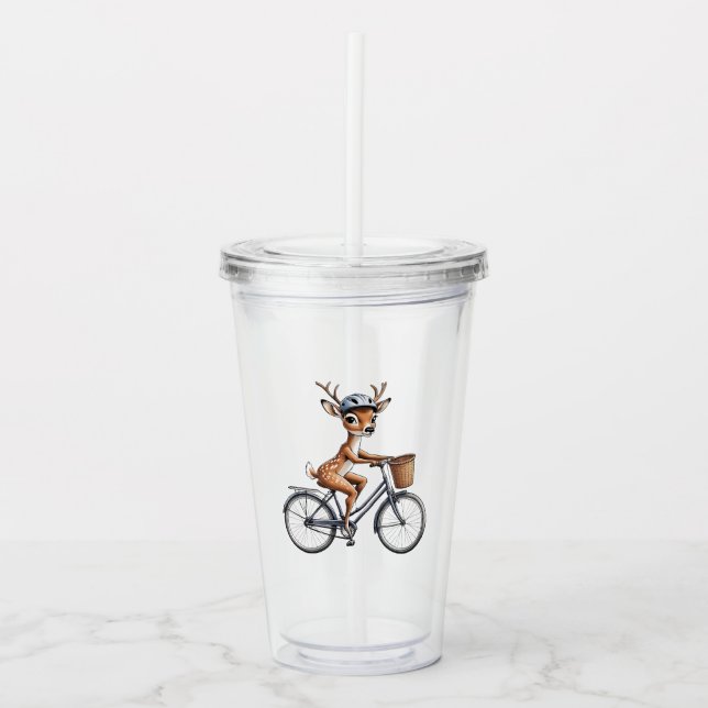 Whimsical Deer Riding a Bicycle - Hand Gezeichnet Acryltrinkbecher (Vorderseite)