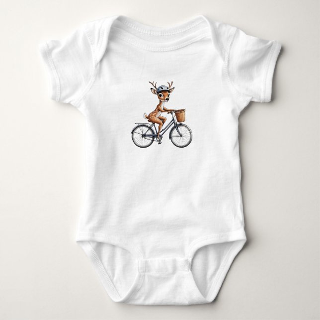 Whimsical Deer Riding a Bicycle - Hand Gezeichnet Baby Strampler (Vorderseite)
