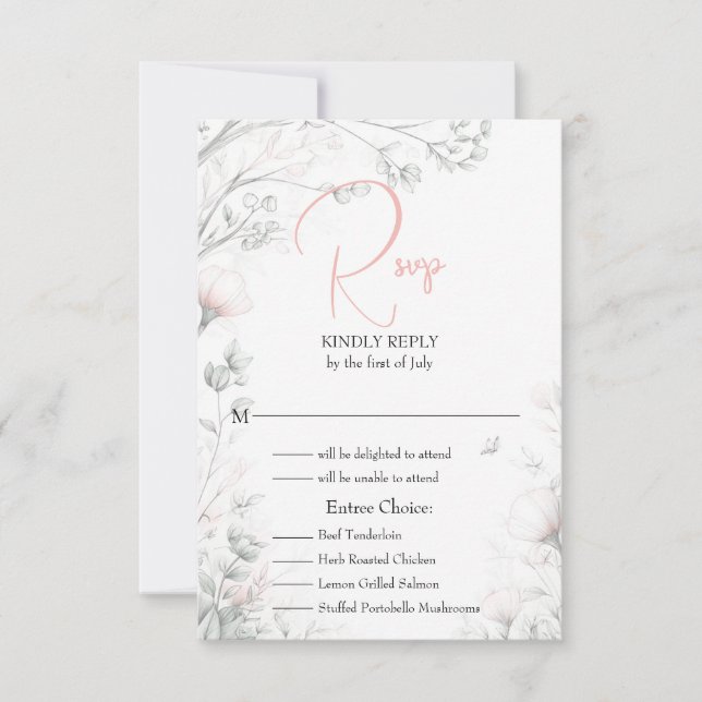 Whimsical Delicate Blush Floral Branch  RSVP Karte (Vorderseite)