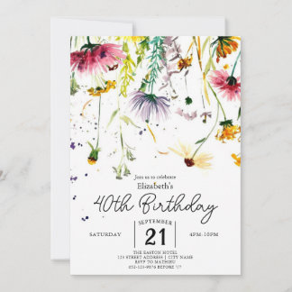 Whimsical Delicate Wildblumen 40. Geburtstag Einladung